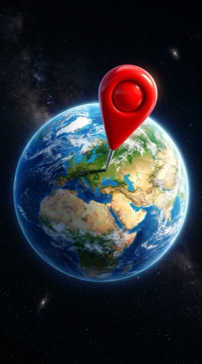 A red map pin dropped on the globe over Europe